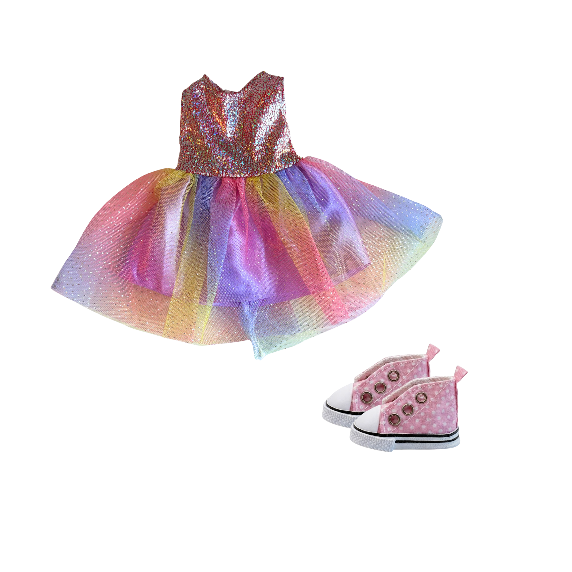 Pre-order: Pre-Order: Rainbow Sparkle Dress &amp; High Tops for 14" Dolls
