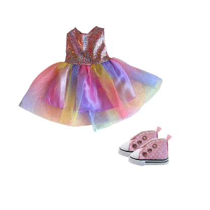 Pre-order: Pre-Order: Rainbow Sparkle Dress &amp; High Tops for 14" Dolls