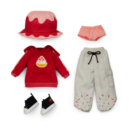 Shaved Ice Hoodie Jilly Bing outfit including sneakers and hat for 14-inch dolls.