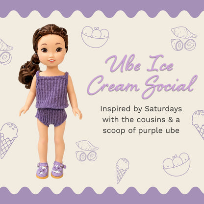Jilly Bing mystery blind bag featuring the Ube Ice Cream Social outfit for 14-inch dolls.